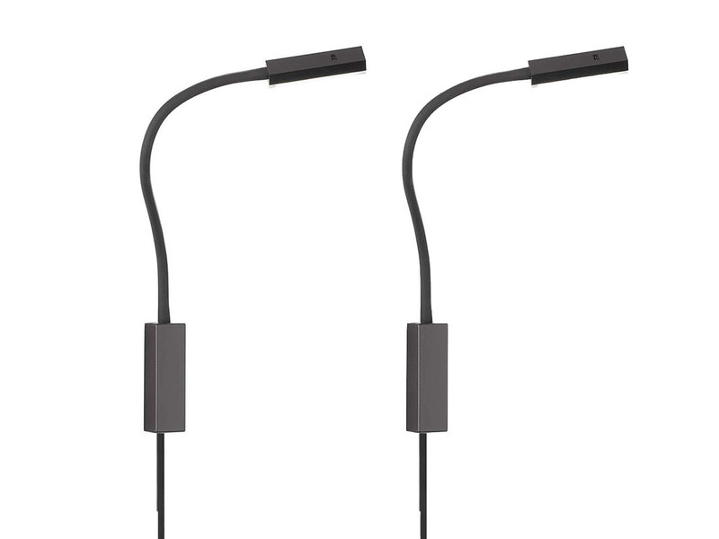 2er SET Leselampen für Bett- oder Wandmontage mit Kabel & Stecker, Schwarz