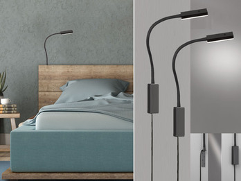 2er SET LED Leselampen Schwarz mit Kabel & Stecker, Breite 4cm