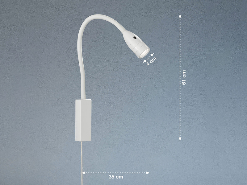 2er SET Leselampen Weiß mit Kabel & Stecker, Breite 4cm