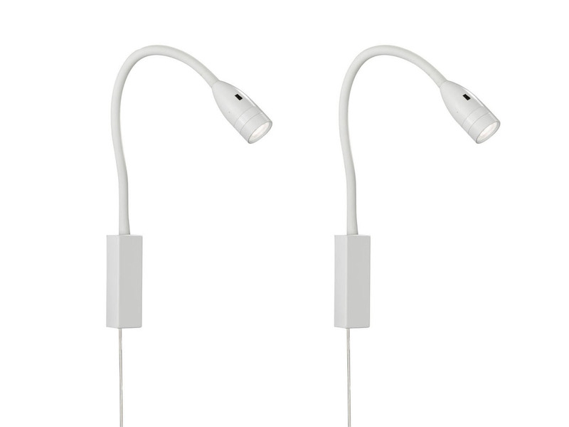 2er SET Leselampen Weiß mit Kabel & Stecker, Breite 4cm