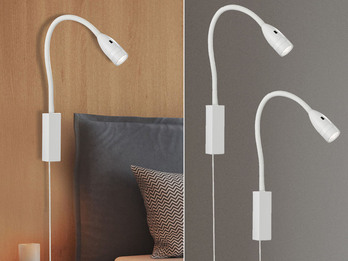 2er SET Leselampen Weiß mit Kabel & Stecker, Breite 4cm