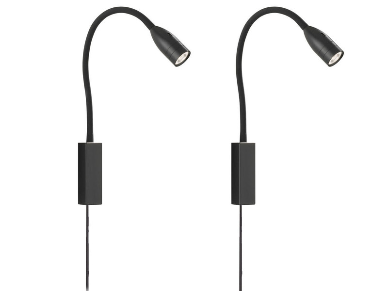 2er SET Leselampen Schwarz für Bett- & Wandmontage, Breite 4cm