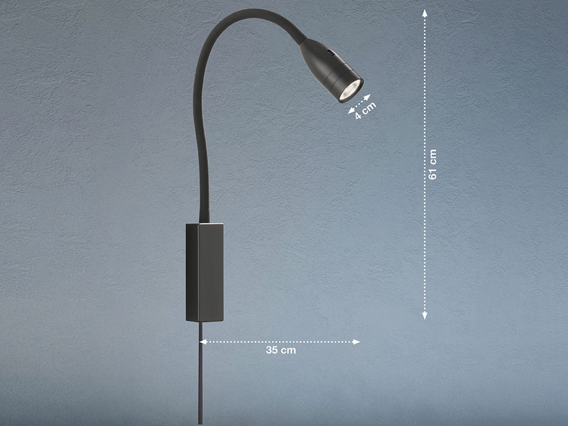 2er SET LED Bettlampen Schwarz mit Kabel & Stecker, Gestensteuerung, Breite 4cm