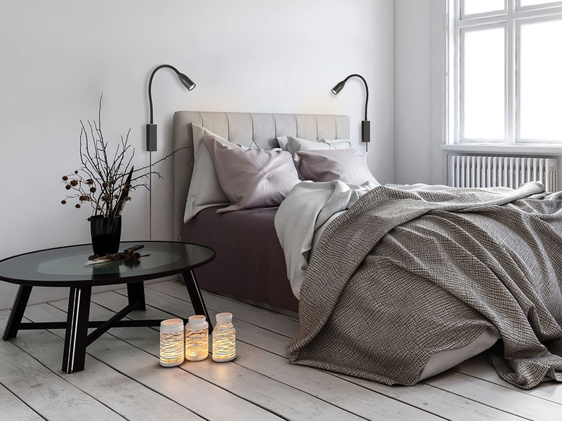 2er SET LED Bettlampen Schwarz mit Kabel & Stecker, Gestensteuerung, Breite 4cm