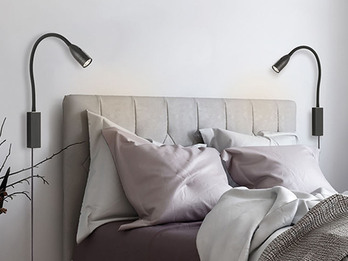 2er SET Leselampen Schwarz für Bett- & Wandmontage, Breite 4cm