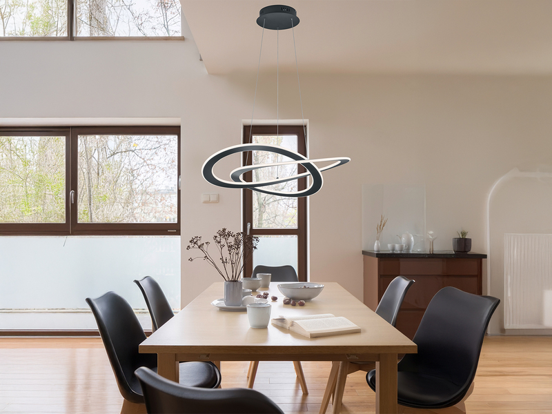Große LED Pendelleuchte OAKLAND geschwungen mit Switch Dimmer, Anthrazit 71 cm