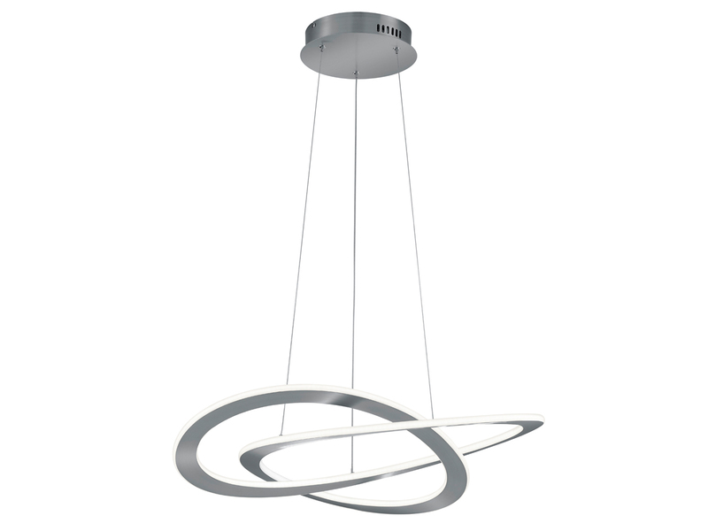 Große LED Pendellampe OAKLAND geschwungen mit Switch Dimmer Silber, Ø 71cm