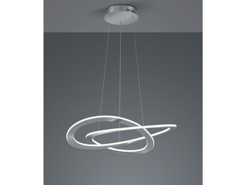 Große LED OAKLAND Pendellampe geschwungen mit Switch Dimmer, Silber matt 71 cm