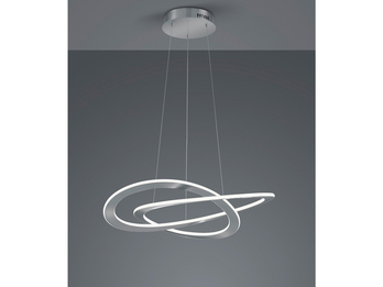 Große LED Pendellampe OAKLAND geschwungen mit Switch Dimmer Silber, Ø 71cm