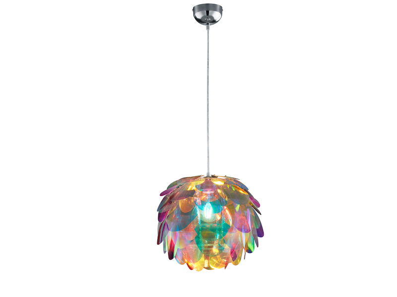 Verspielte LED Pendelleuchte mit bunten Kunststoffblättern, Ø 40cm