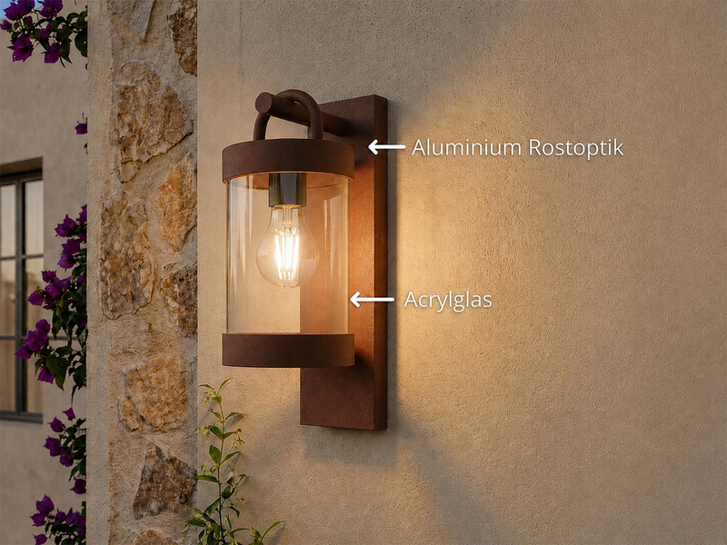 LED Außenwandleuchte Laterne im Landhausstil, Rostoptik, Höhe 33cm