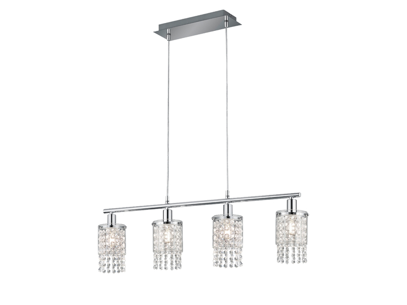 Balken Pendelleuchte POSH 4-flammig mit Acryl Kristall Behang, Breite 80cm