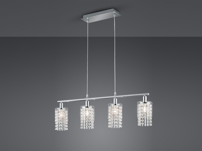 Balken Pendelleuchte POSH 4-flammig mit Acryl Kristall Behang, Breite 80cm