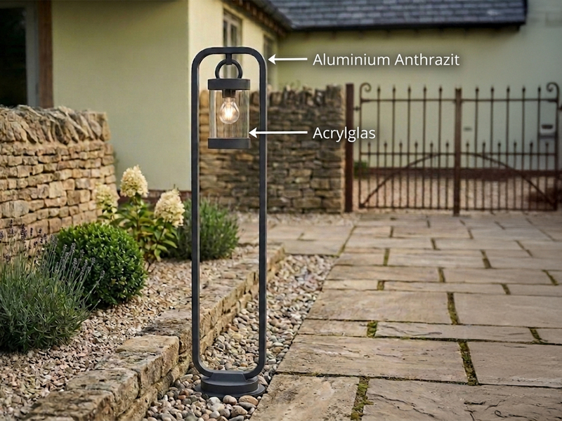 LED Wegeleuchte Landhausstil, Laterne in Anthrazit, Höhe 100cm