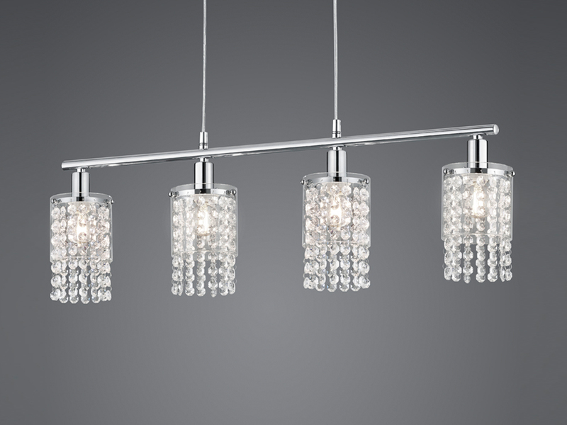 LED Balken Pendelleuchte 4-flammig mit Acryl Kristall Behang, Breite 80cm