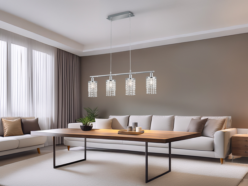 LED Balken Pendelleuchte 4-flammig mit Acryl Kristall Behang, Breite 80cm