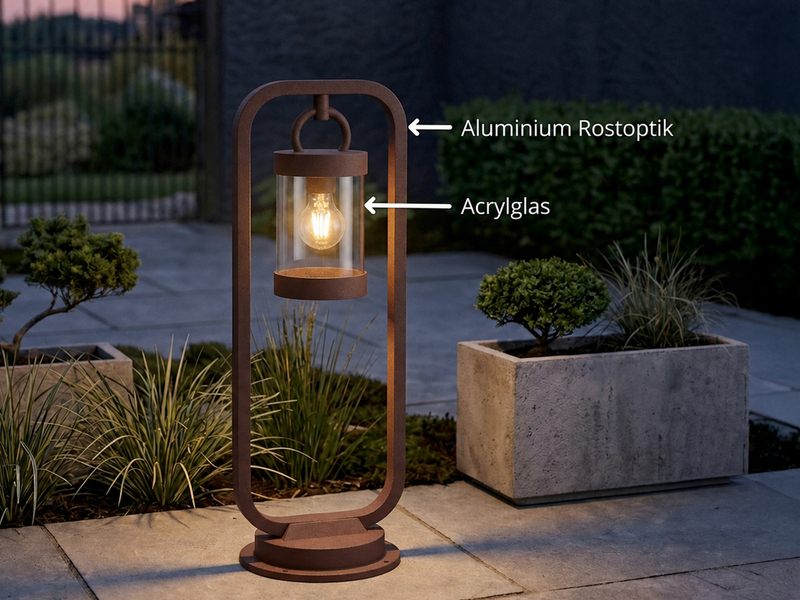 LED Wegeleuchte Landhausstil, Laterne in Rostoptik, Höhe 60cm