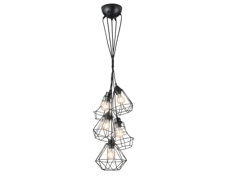 Retro Hängelampe MEIKE 5 flammig Metall Gitterlampe Schwarz matt Ø50cm