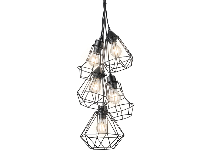 Retro Hängelampe MEIKE 5 flammig Metall Gitterlampe Schwarz matt Ø50cm