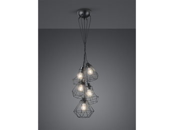 Retro Hängelampe LED 5 flammig Metall Gitterlampe Schwarz matt Ø50cm