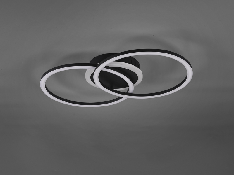 LED Deckenleuchte VENIDA 2 Ringe Schwarz, Stufen Dimmer - 50x30cm