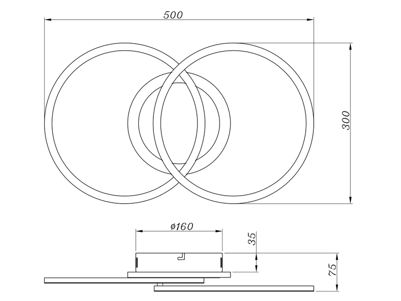 LED Deckenleuchte VENIDA 2 Ringe Schwarz, dimmbar, Breite 50cm