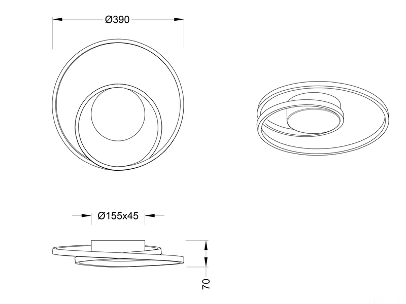 LED Deckenleuchte ZIBAL Schwarz matt mit 3 Stufen Dimmer, Spirale Ø 39cm