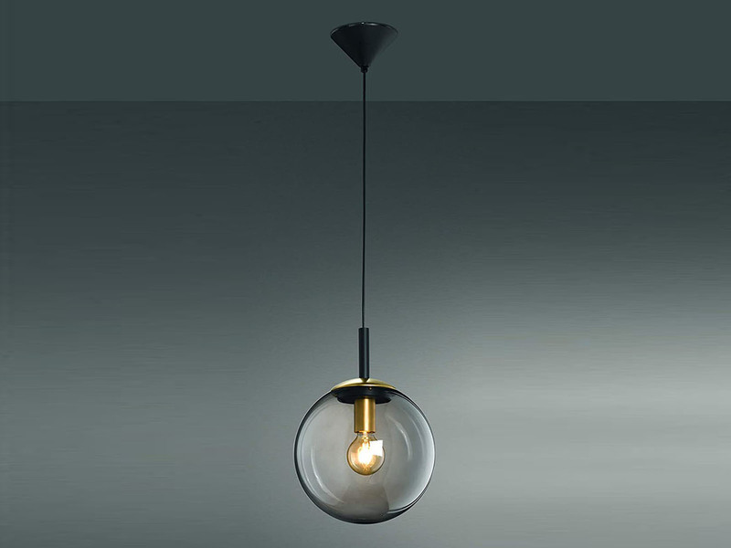 Kleine Pendelleuchte DINI 1-flammig mit Glaskugel aus Rauchglas, Ø 25cm