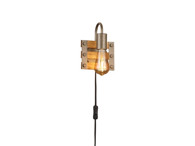 LED Wandlampe mit Schalter und Stecker aus Holz & Metall, Höhe 20cm