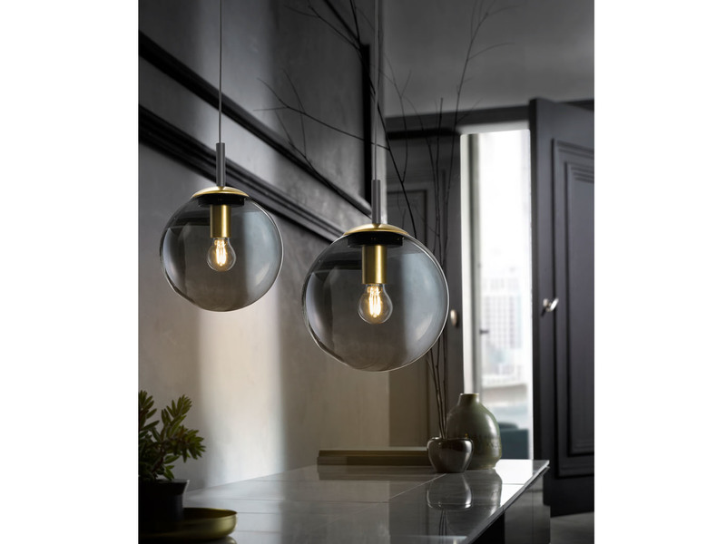 Pendelleuchte DINI 1-flammig mit Glaskugel aus Rauchglas, Ø 30cm
