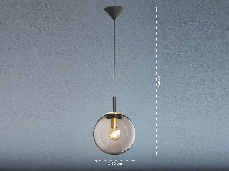 Pendelleuchte DINI 1-flammig mit Glaskugel aus Rauchglas, Ø 30cm