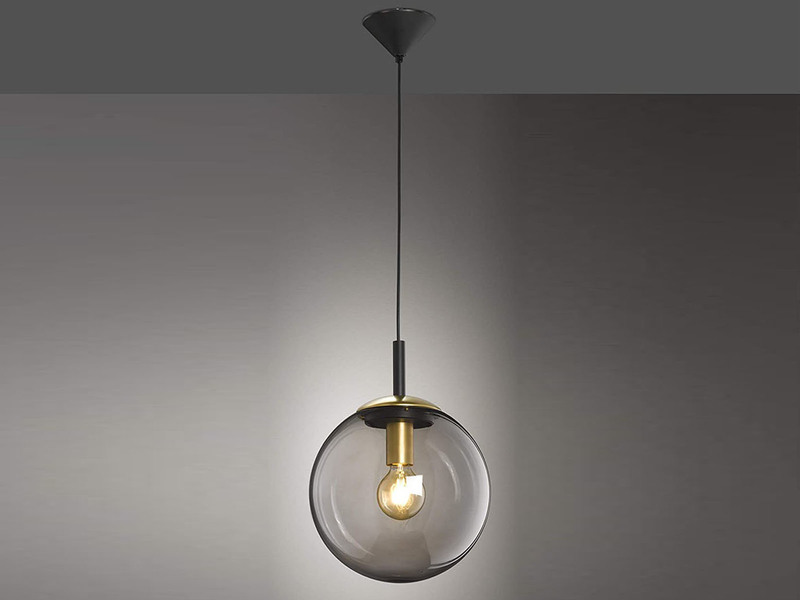 Pendelleuchte DINI 1-flammig mit Glaskugel aus Rauchglas, Ø 30cm