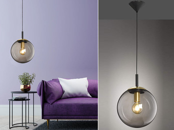 Pendelleuchte DINI 1-flammig mit Glaskugel aus Rauchglas, Ø 30cm