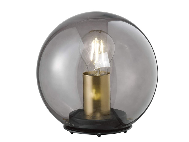 Kleine Tischlampe DINI Rauchglas Schwarz mit Messing - Kugel Ø 20cm