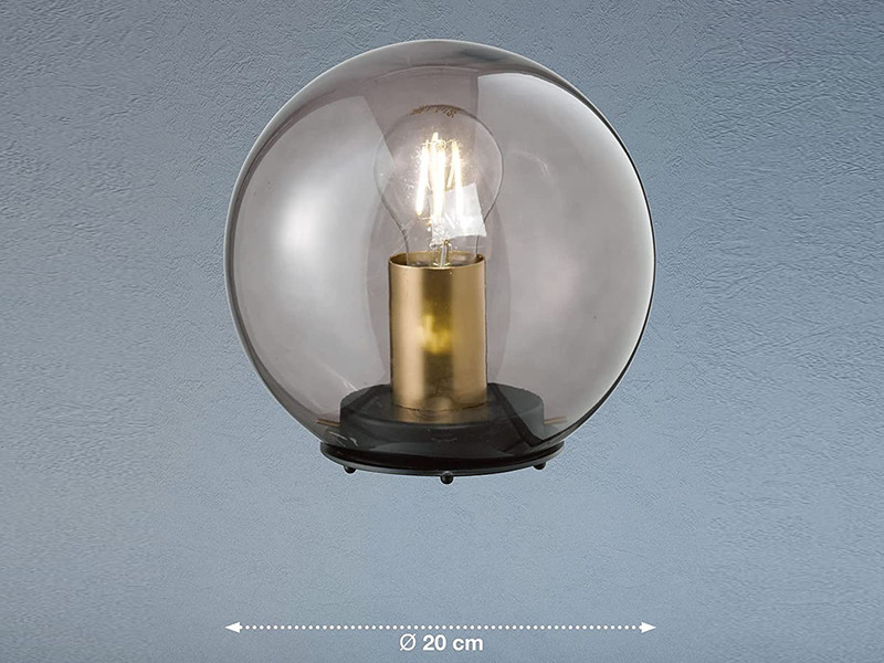 Kleine Tischlampe DINI Rauchglas Schwarz mit Messing - Kugel Ø 20cm