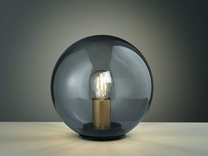 Kleine Tischlampe DINI Rauchglas Schwarz mit Messing - Kugel Ø 25cm