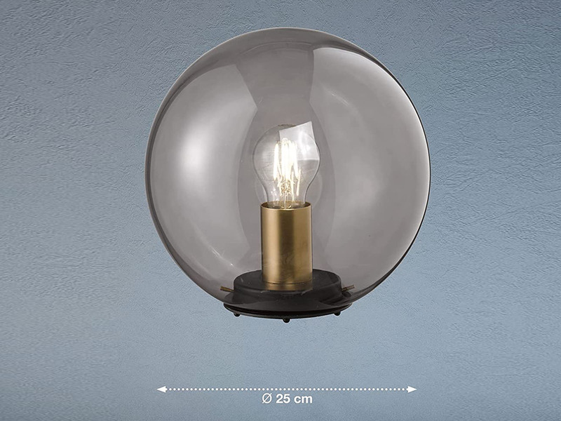 Kleine Tischlampe DINI Rauchglas Schwarz mit Messing - Kugel Ø 25cm