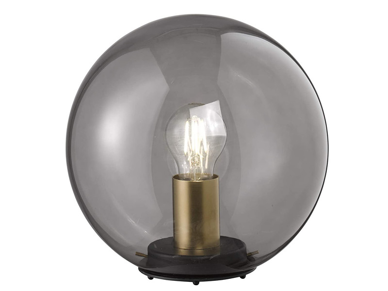 Kleine LED Tischleuchte Rauchglas Schwarz mit Messing - Kugel Ø 25cm