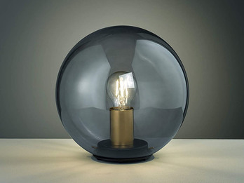 Kleine LED Tischleuchte Rauchglas Schwarz mit Messing - Kugel Ø 30cm