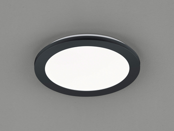 Dimmbare LED Deckenleuchte CAMILLUS flache Badezimmerlampe Ø26cm schwarz IP44