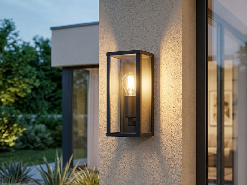 Moderne Außenwandleuchte GARONNE in Anthrazit mit Glas, Höhe 26cm
