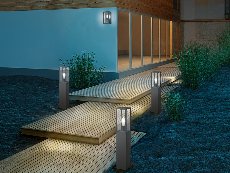 Moderne LED Außenwandleuchte in Anthrazit mit Glas, Höhe 26cm