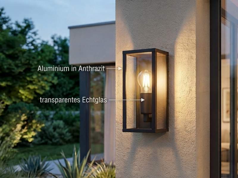 Moderne LED Außenwandleuchte in Anthrazit mit Glas, Höhe 26cm