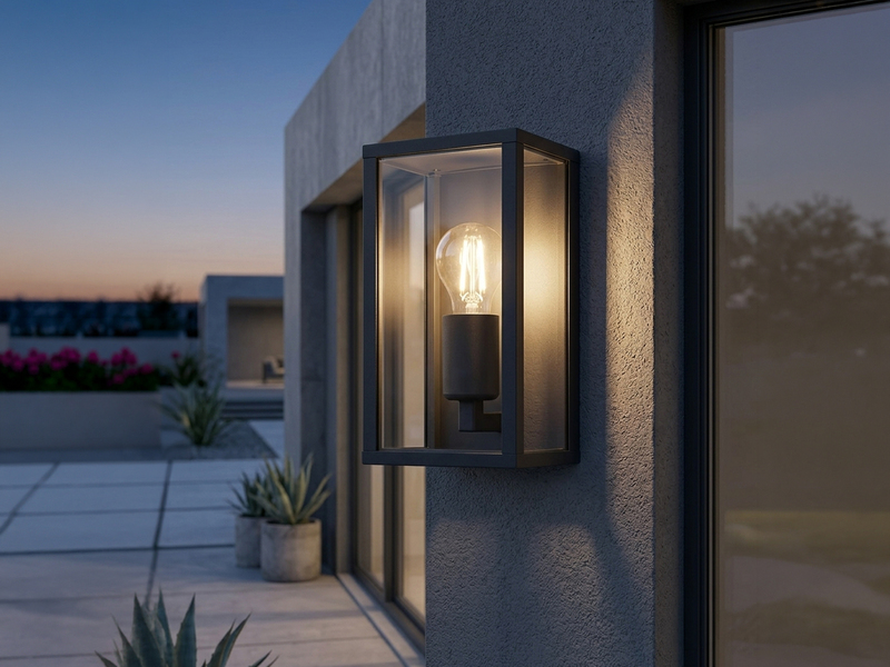 Moderne LED Außenwandleuchte in Anthrazit mit Glas, Höhe 26cm