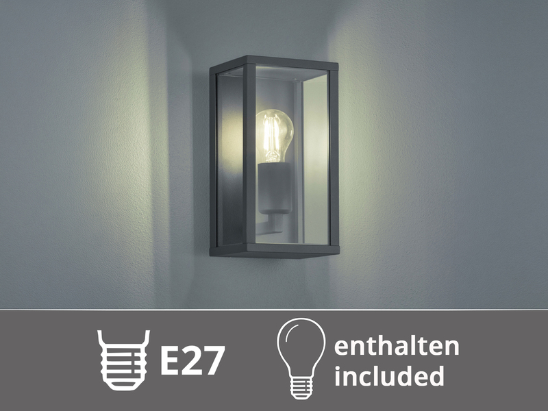 Moderne LED Außenwandleuchte in Anthrazit mit Glas, Höhe 26cm