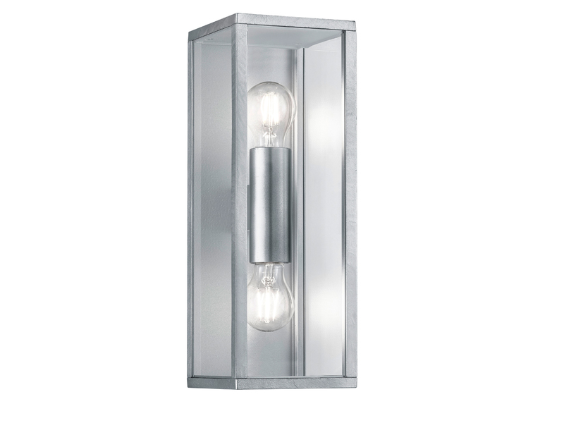2-flammige eckige LED Außenwandleuchte in Silber Zinkfarben Fassadenbeleuchtung