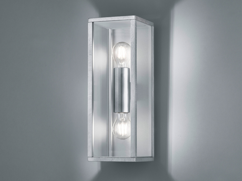 2-flammige eckige LED Außenwandleuchte in Silber Zinkfarben Fassadenbeleuchtung