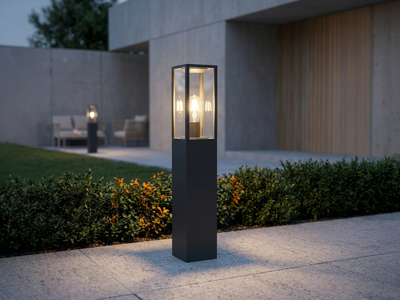 Moderne LED Pollerleuchte in Anthrazit mit Glas, Höhe 80cm