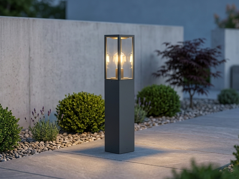 Moderne LED Pollerleuchte in Anthrazit mit Glas, Höhe 80cm