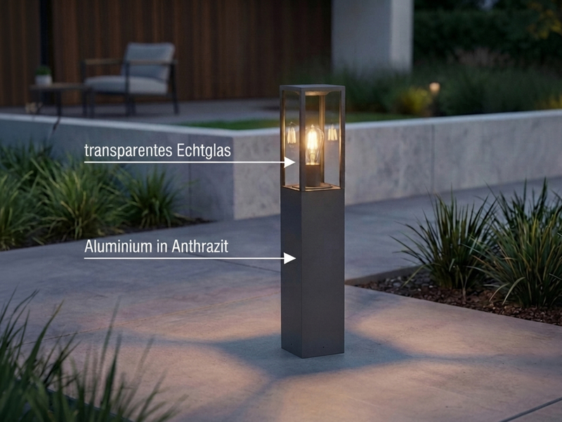 Moderne LED Pollerleuchte in Anthrazit mit Glas, Höhe 80cm